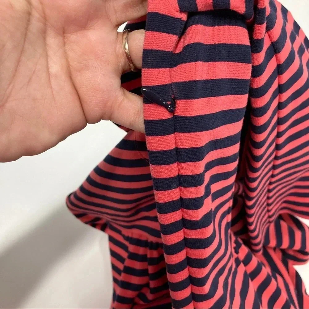 J. Crew Women's Size 4 Long Sleeve Striped Dress Pockets Navy/Coral